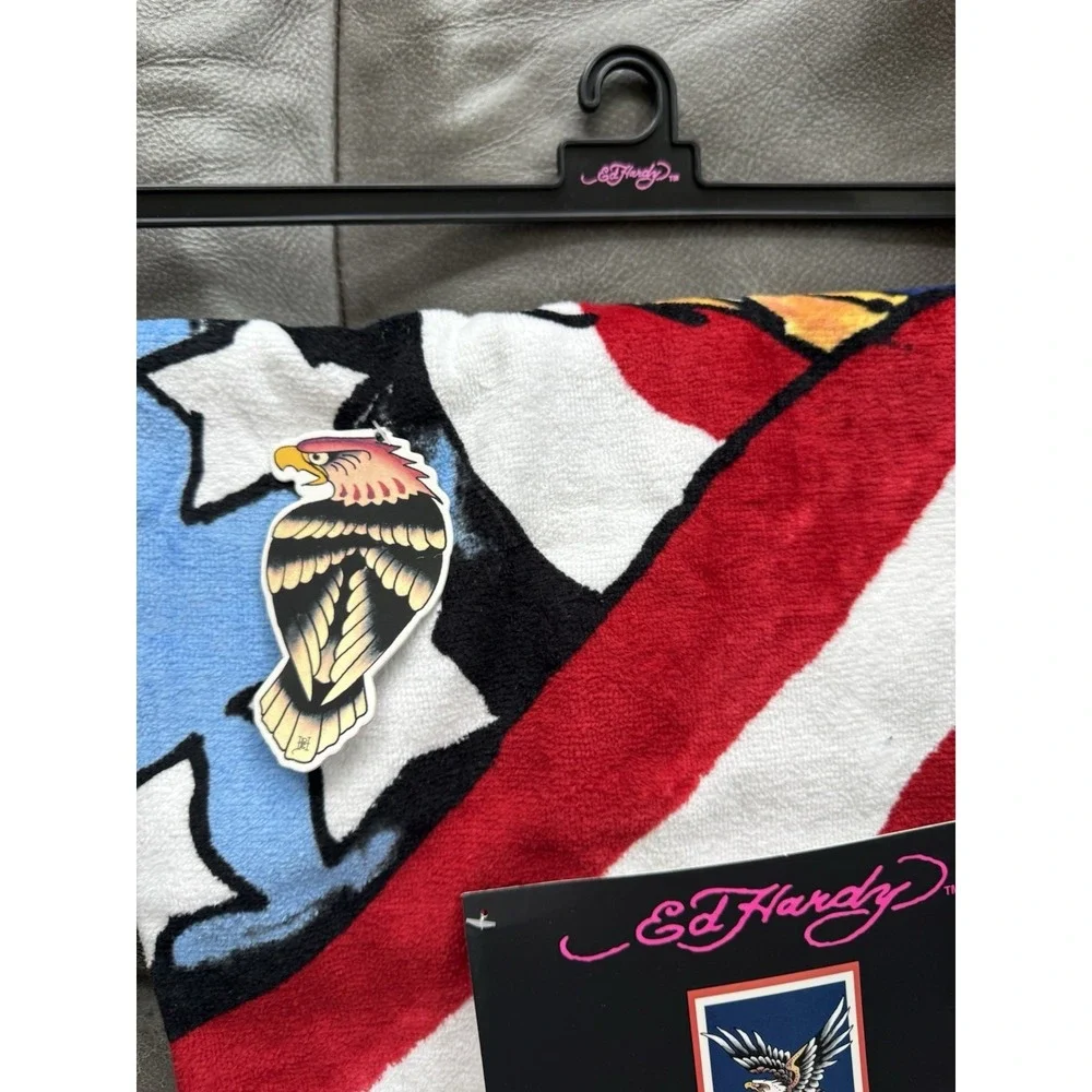 Ed Hardy American Eagle Flag Beach Towel 36x68 100% Cotton NWT Patriotic Y2K